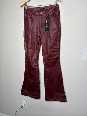 NWT Faux Leather Flared Pants in Burgundy red wine
